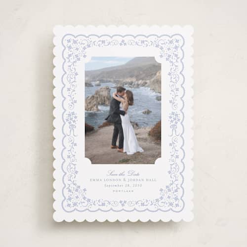 This is a something blue save the date with standard by Erin L. Wilson called tillie printing on recycled smooth signature in standard