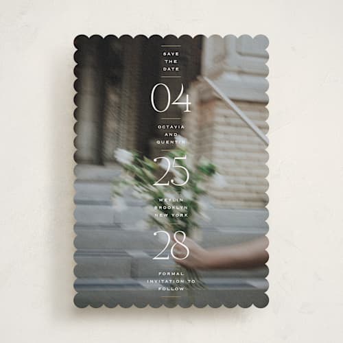 This is a chiffon save the date with standard by Heather Schertzer called updated printing on recycled smooth signature in standard