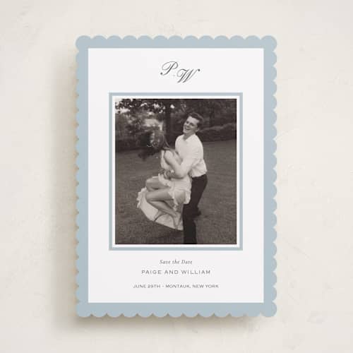 This is a sky save the date with standard by Sara Hicks Malone called briland printing on recycled smooth signature in standard