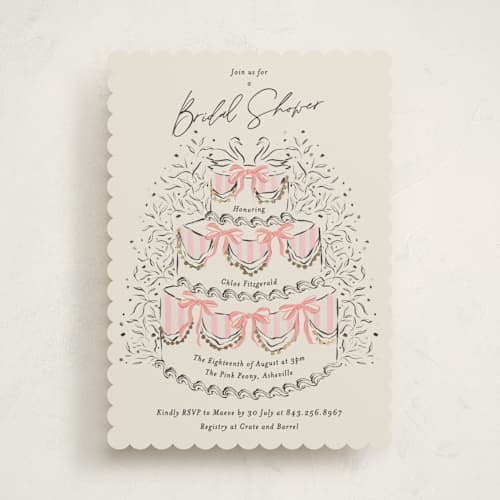 This is a peony bridal shower invitations with foil pressed by Jackie Crawford called sparkling wedding cake printing on signature in standard