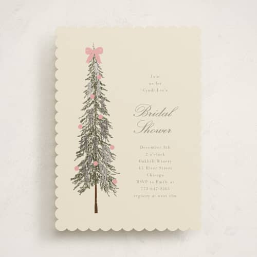 This is a peony bridal shower invitations with foil pressed by Baumbirdy called holiday bow printing on signature in standard