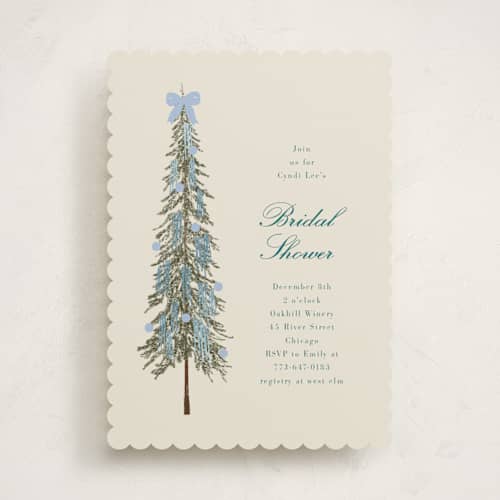 This is a blueberry bridal shower invitations with foil pressed by Baumbirdy called holiday bow printing on signature in standard