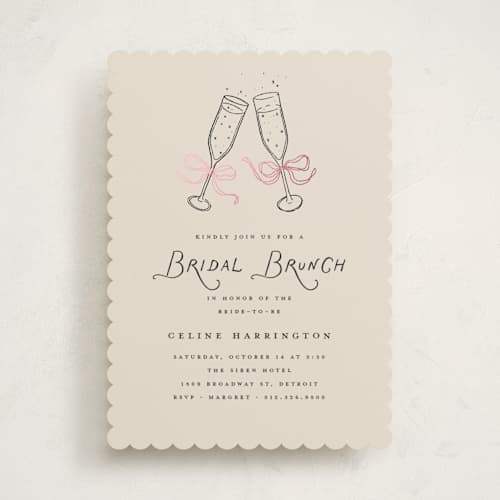 This is a licorice bridal shower invitations with foil pressed by Pixel and Hank called bubbly brunch printing on signature in standard
