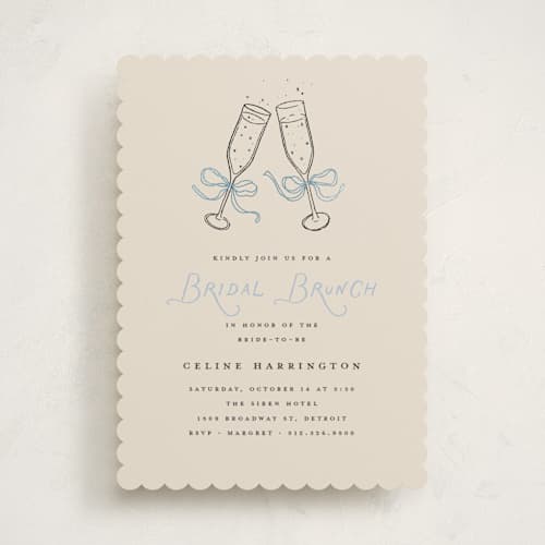 This is a bleu bridal shower invitations with foil pressed by Pixel and Hank called bubbly brunch printing on signature in standard