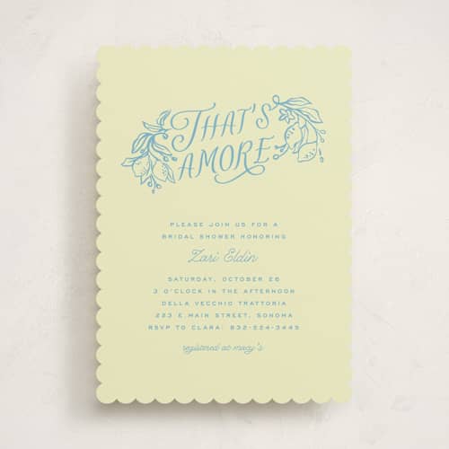 This is a lemonade bridal shower invitations with standard by Pati Cascino called that's amore printing on signature in standard