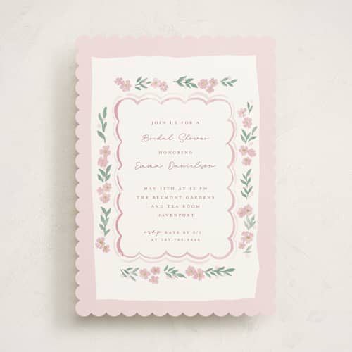 This is a peony bridal shower invitations with standard by Rebecca Durflinger called pretty little floral printing on signature in standard