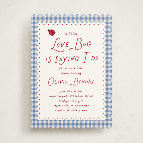 This is a sky bridal shower invitations with standard by Jennifer Lew called love bug printing on signature in standard