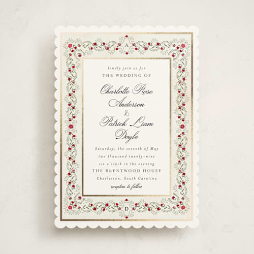 This is a merlot foil stamped wedding invitations with foil pressed by Susan Moyal called embrace printing on signature in standard