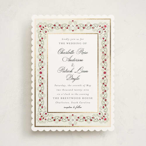 This is a merlot foil stamped wedding invitations with foil pressed by Susan Moyal called embrace printing on signature in standard
