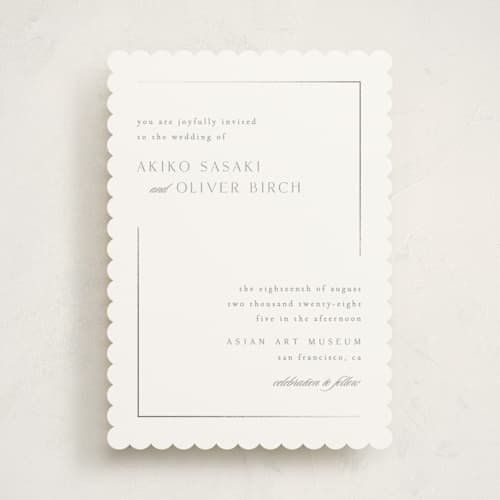 This is a platinum foil stamped wedding invitations with foil pressed by Kristie Kern called the gallery printing on signature in standard