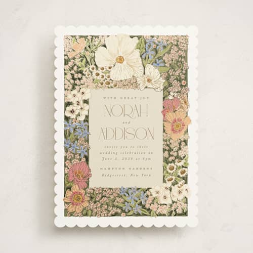 This is a sherbert foil stamped wedding invitations with foil pressed by Leah Bisch called in the garden printing on signature in standard