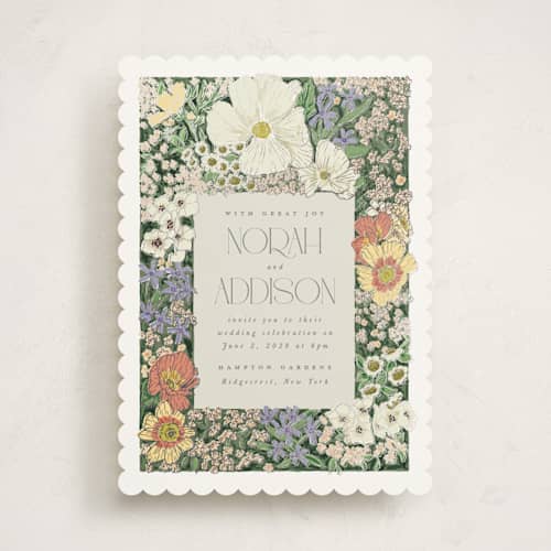 This is a twilight foil stamped wedding invitations with foil pressed by Leah Bisch called in the garden printing on signature in standard