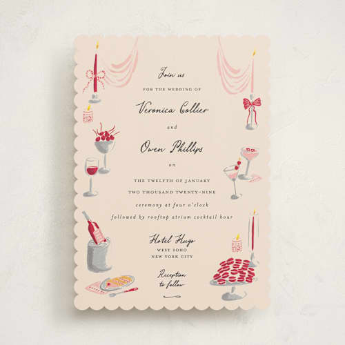 This is a cherry wedding invitations with standard by Sarah Rosenthal called velvet cherry printing on signature in standard
