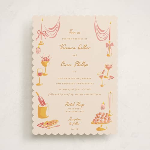 This is a sunrise wedding invitations with standard by Sarah Rosenthal called velvet cherry printing on signature in standard