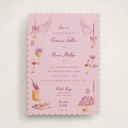 This is a mulberry wedding invitations with standard by Sarah Rosenthal called velvet cherry printing on signature in standard