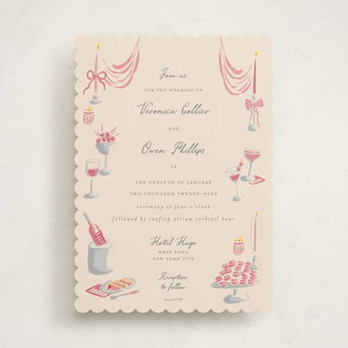 This is a blush wedding invitations with standard by Sarah Rosenthal called velvet cherry printing on signature in standard