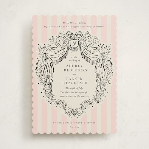 This is a peony wedding invitations with standard by Jackie Crawford called hand illustrated crest printing on signature in standard