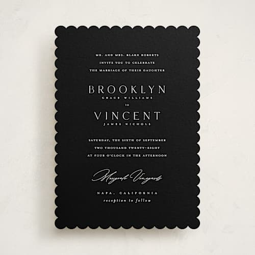 This is a midnight wedding invitations with standard by Kelly Schmidt called merryvale printing on signature in standard