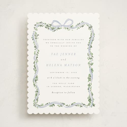 This is a juniper wedding invitations with standard by Itsy Belle Studio called ribbonly frame printing on signature in standard