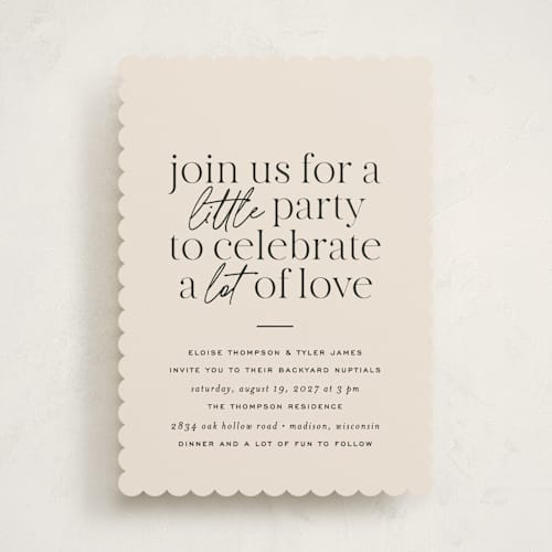 This is a noir wedding invitations with standard by Jessica Corliss called little party big love printing on signature in standard