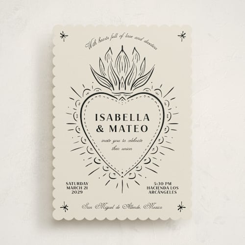 This is a ivory wedding invitations with standard by Ani Somi called milagro printing on signature in standard