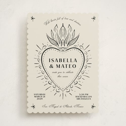 This is a ivory wedding invitations with standard by Ani Somi called milagro printing on signature in standard