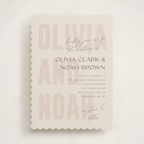 This is a blush wedding invitations with standard by Pixel and Hank called salted printing on signature in standard