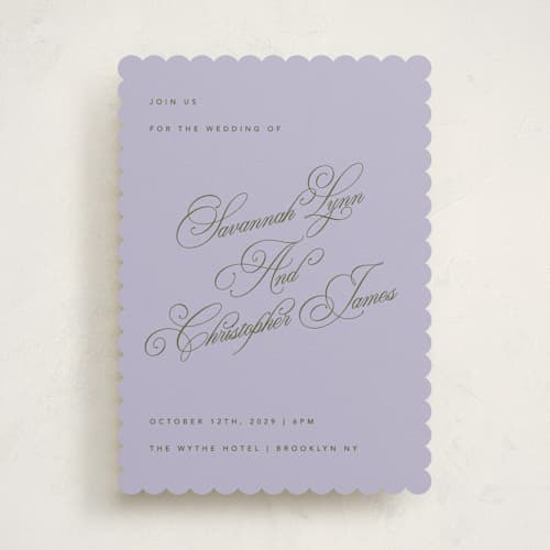 This is a lavender wedding invitations with standard by Kelly Watkins called vivid printing on signature in standard