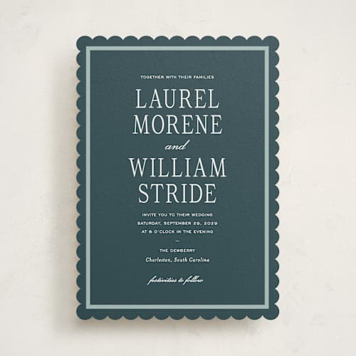 This is a teal wedding invitations with standard by Sara Hicks Malone called dewberry printing on signature in standard