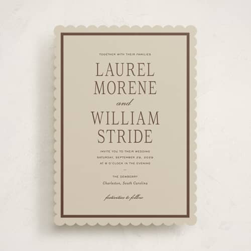 This is a leather wedding invitations with standard by Sara Hicks Malone called dewberry printing on signature in standard