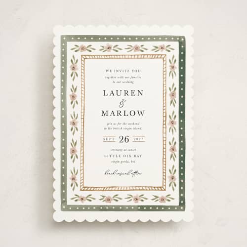 This is a garden wedding invitations with standard by leslie hamer called americana printing on signature in standard