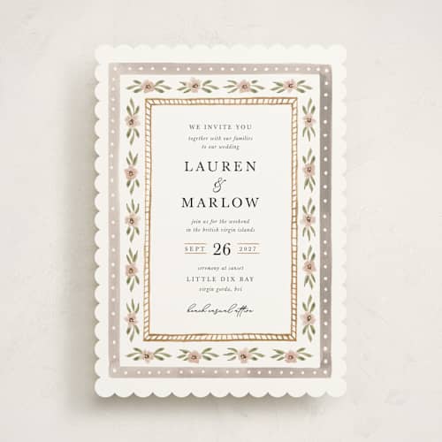 This is a sand wedding invitations with standard by leslie hamer called americana printing on signature in standard