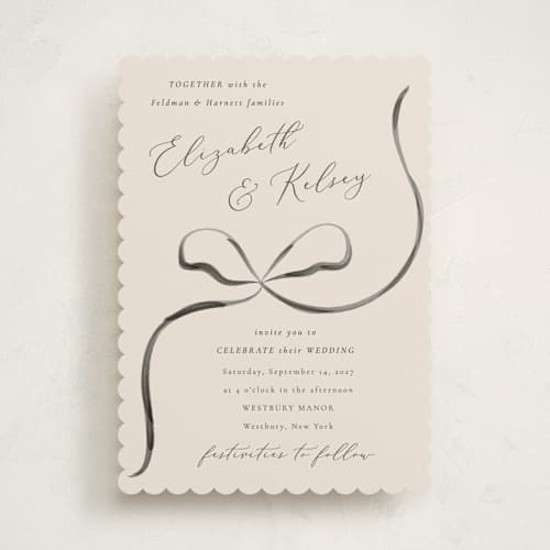 This is a tuxedo wedding invitations with standard by Corinne Malesic called bow printing on signature in standard