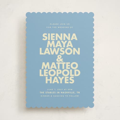 This is a skyblue wedding invitations with standard by Ellen Schlegelmilch called sienna printing on signature in standard