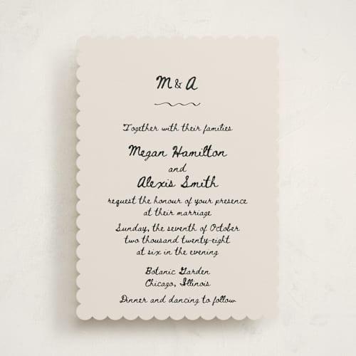 This is a lace wedding invitations with standard by Cass Loh called simple monogram printing on signature in standard