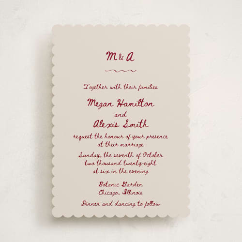 This is a wine wedding invitations with standard by Cass Loh called simple monogram printing on signature in standard