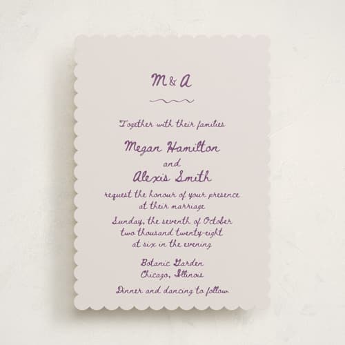 This is a lilac wedding invitations with standard by Cass Loh called simple monogram printing on signature in standard