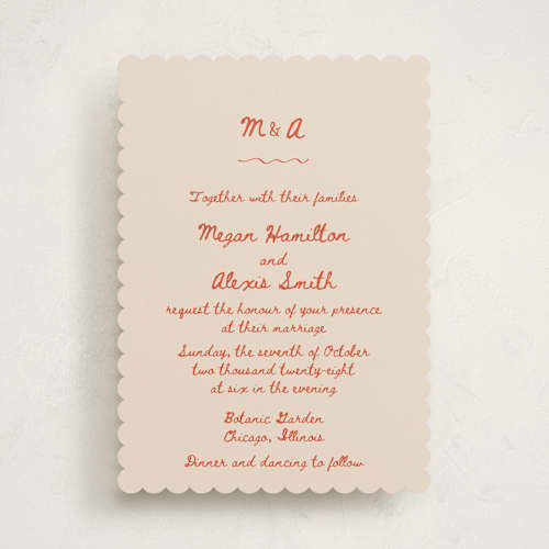 This is a apricot wedding invitations with standard by Cass Loh called simple monogram printing on signature in standard
