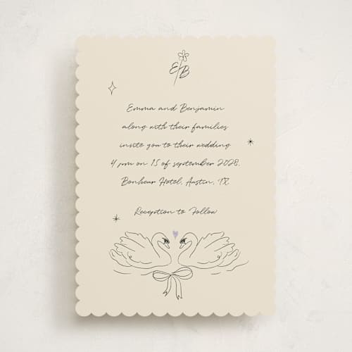 This is a lilac wedding invitations with standard by Helena Vitto called the swan printing on signature in standard