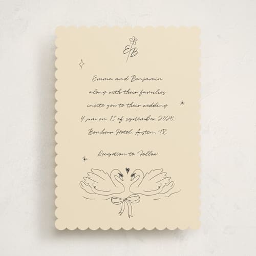 This is a vanilla wedding invitations with standard by Helena Vitto called the swan printing on signature in standard