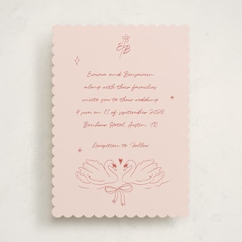 This is a ruby wedding invitations with standard by Helena Vitto called the swan printing on signature in standard