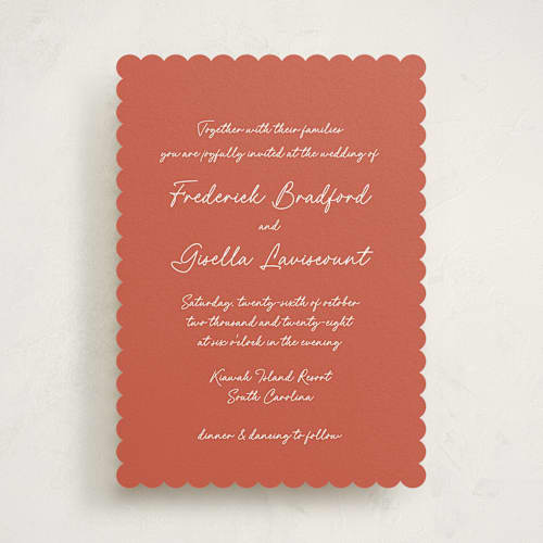 This is a coral wedding invitations with standard by chocomocacino called strazzate printing on signature in standard