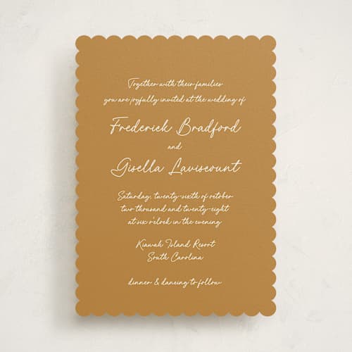 This is a mustard wedding invitations with standard by chocomocacino called strazzate printing on signature in standard