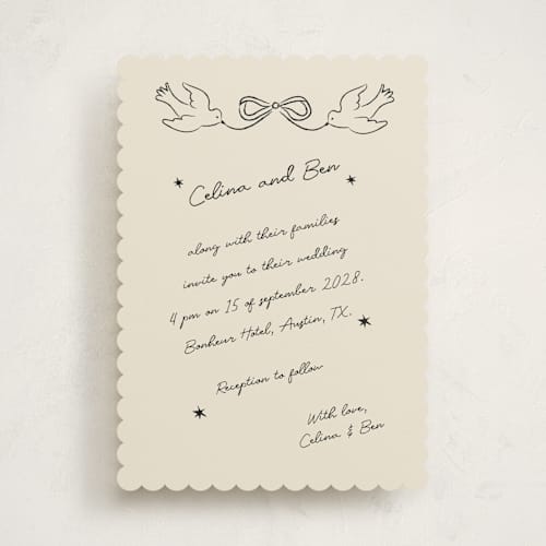 This is a noir wedding invitations with standard by Helena Vitto called the bird song printing on signature in standard