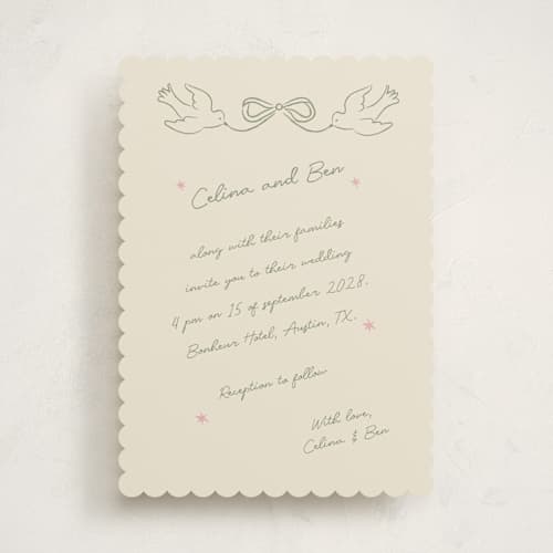 This is a sage wedding invitations with standard by Helena Vitto called the bird song printing on signature in standard
