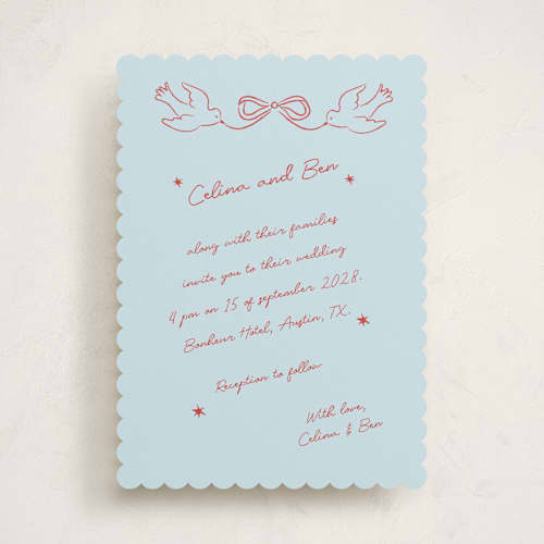This is a tomato wedding invitations with standard by Helena Vitto called the bird song printing on signature in standard