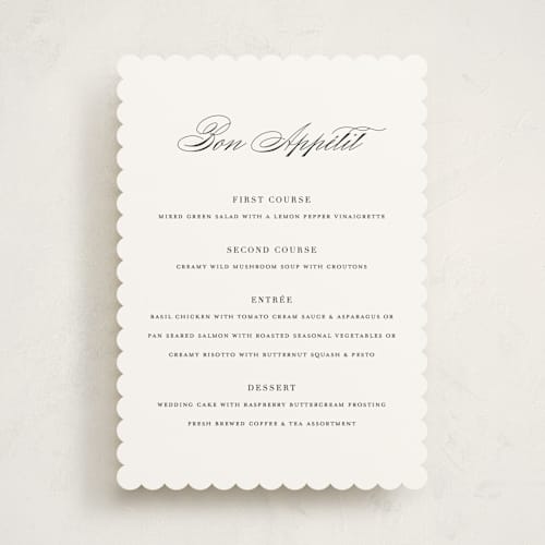 This is a snow menu cards with standard by Brandy Folse called classically elegant printing on signature in standard