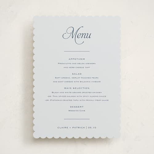 This is a powder menu cards with standard by Carolyn MacLaren called modernne printing on signature in standard