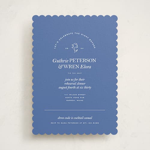 This is a bluebell rehearsal dinner invitations with standard by Bramble Studio called bluebell dinner printing on signature in standard