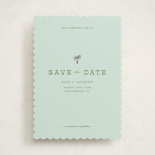 This is a ocean foil stamped save the date cards with foil pressed by Olivia Goree called vacation printing on signature in standard